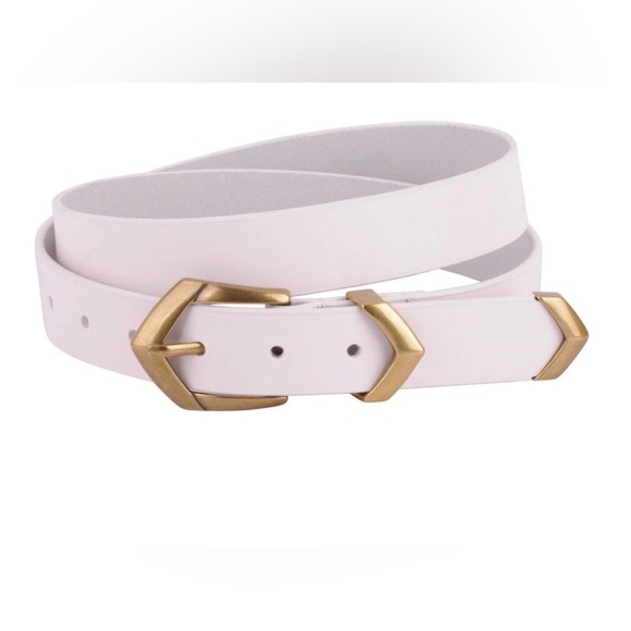 most wanted Accessories - Women's White Leather Belt with Gold Buckle